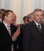 Interkultur-Chef Günther Titsch und Landeshauptmann-Stv. Hermann Schützenhöfer beim Empfang anlässlich der Eröffnung der fünften World Choir Games in der Aula der Alten Universität in Graz