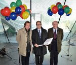 Architekt Gerhard Eder, Kulturlandesrat Christian Buchmann und Landesbibliothek-Leiter Christoph Binder (v. l.) im künftigen Besucherzentrum der Landesbibliothek