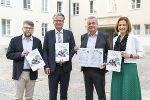 Präsentierten heute gemeinsam die steirische Wohnraumoffensive: Klubobmann Hannes Schwarz, LH Christopher Drexler, LH-Stv. Anton Lang und LR Simone Schmiedtbauer © Foto: Land Steiermark/Binder; bei Quellenangabe honorarfrei